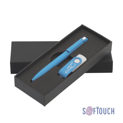 Набор ручка + флеш-карта 8 Гб в футляре, покрытие soft touch, цвет голубой