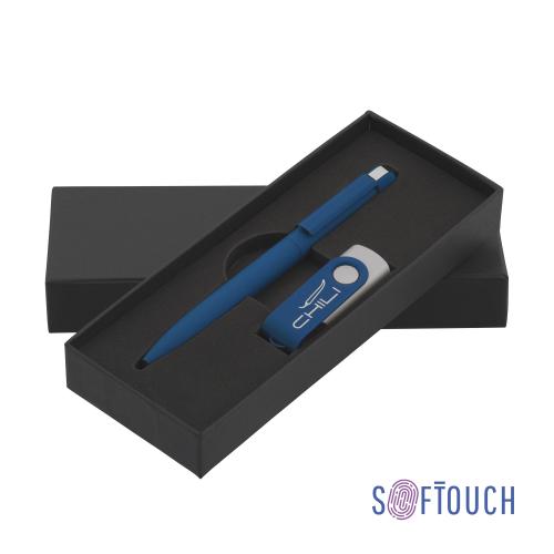 Набор ручка + флеш-карта 8 Гб в футляре, покрытие soft touch, цвет темно-синий