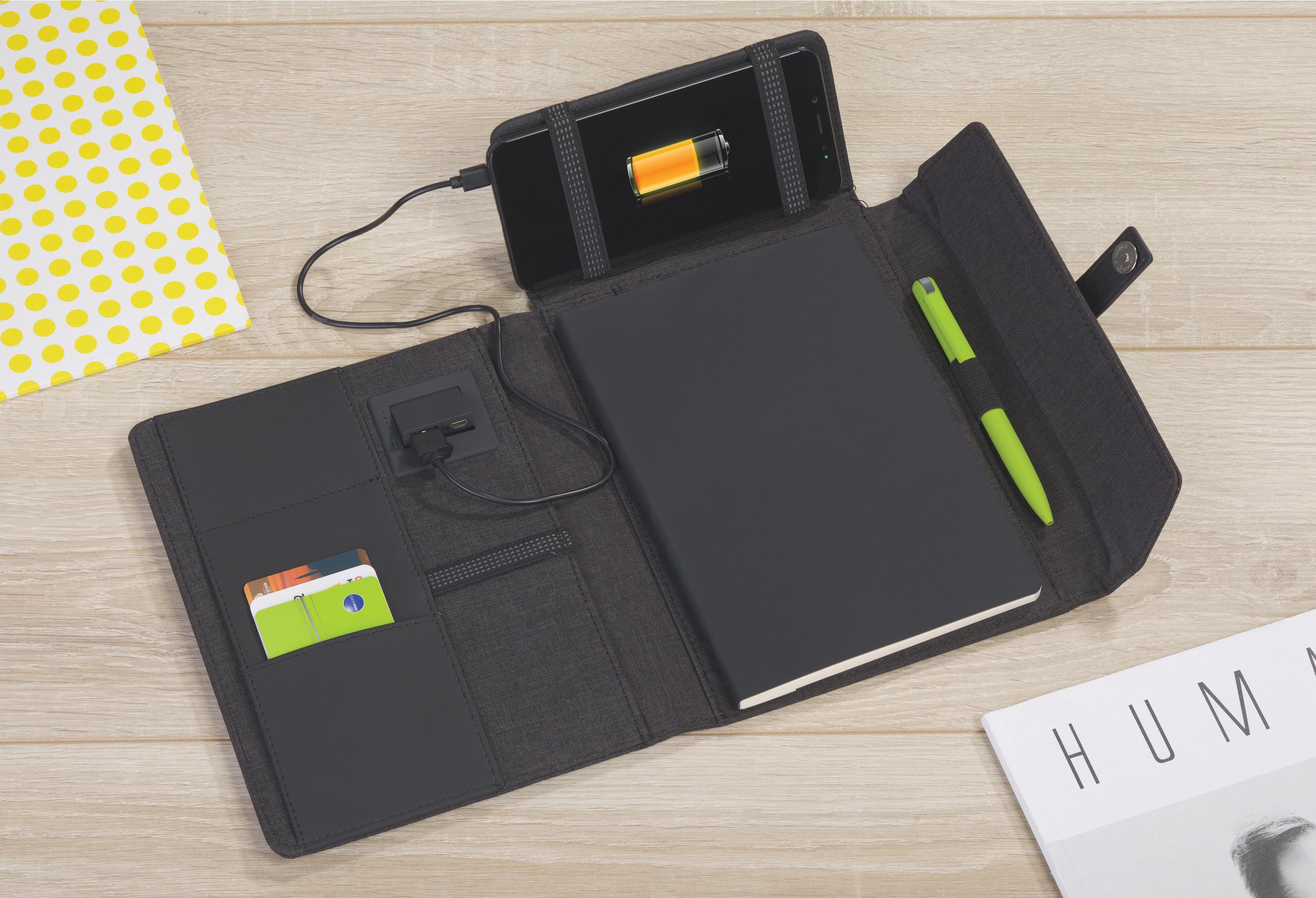 Папка А5 с беспроводным зарядным устройством 4000 mAh и блокнотом soft touch, черная, арт. 7416-3 - вид 5 из 6