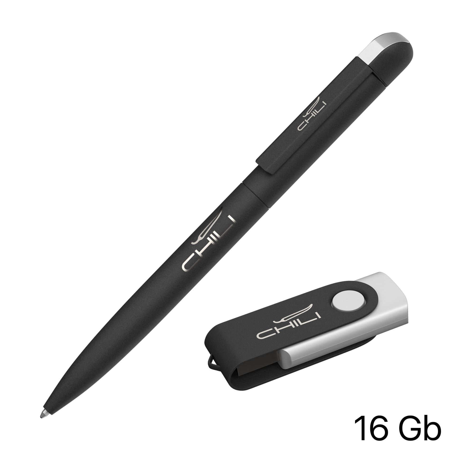 Набор ручка + флеш-карта 16 Гб в футляре, черный, покрытие soft grip, арт. 6971-3/16Gb - вид 2 из 2