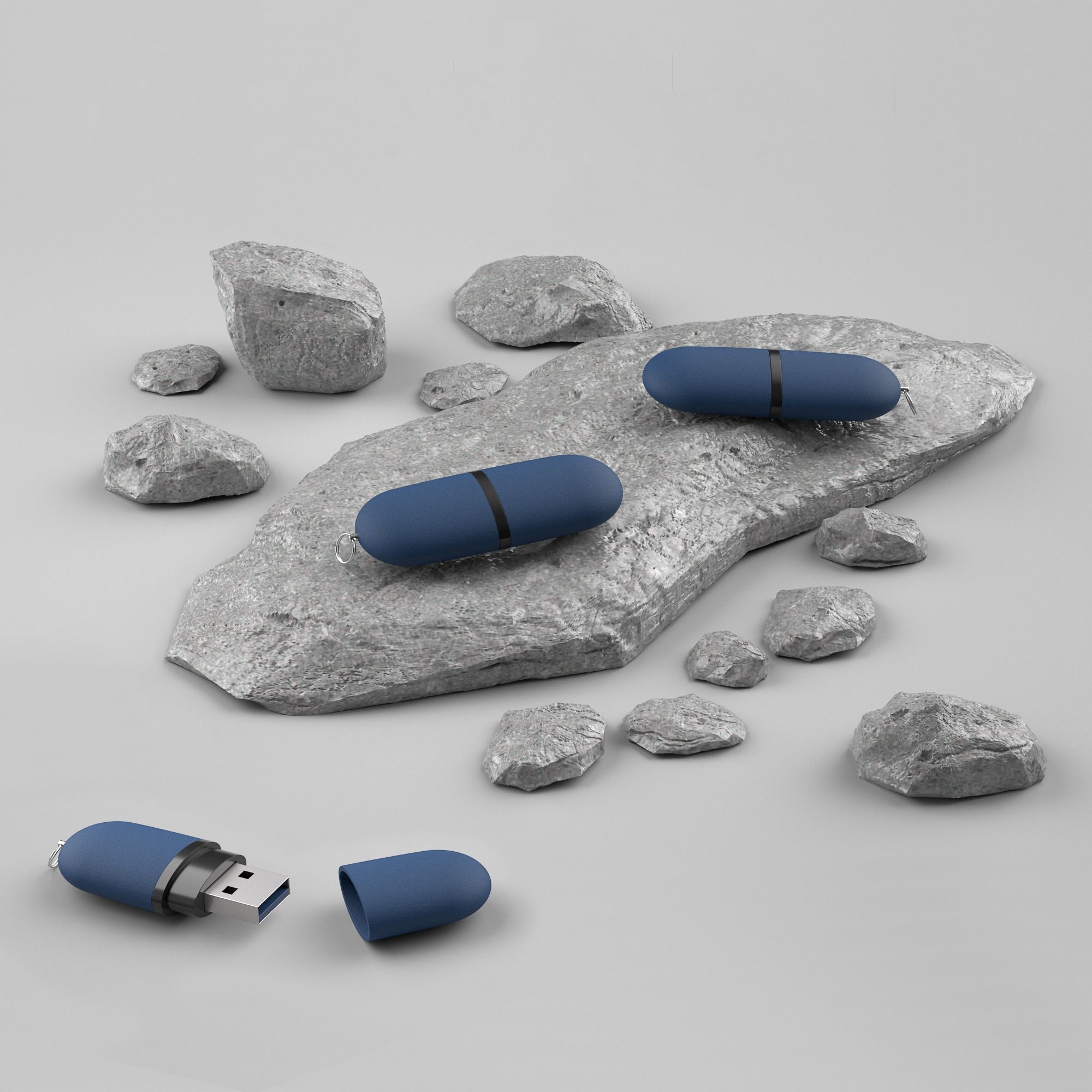 Флеш-карта "Камень" в футляре, объем памяти 32GB, темно-синий, покрытие soft grip  , арт. 8837-21/32GB - вид 3 из 3