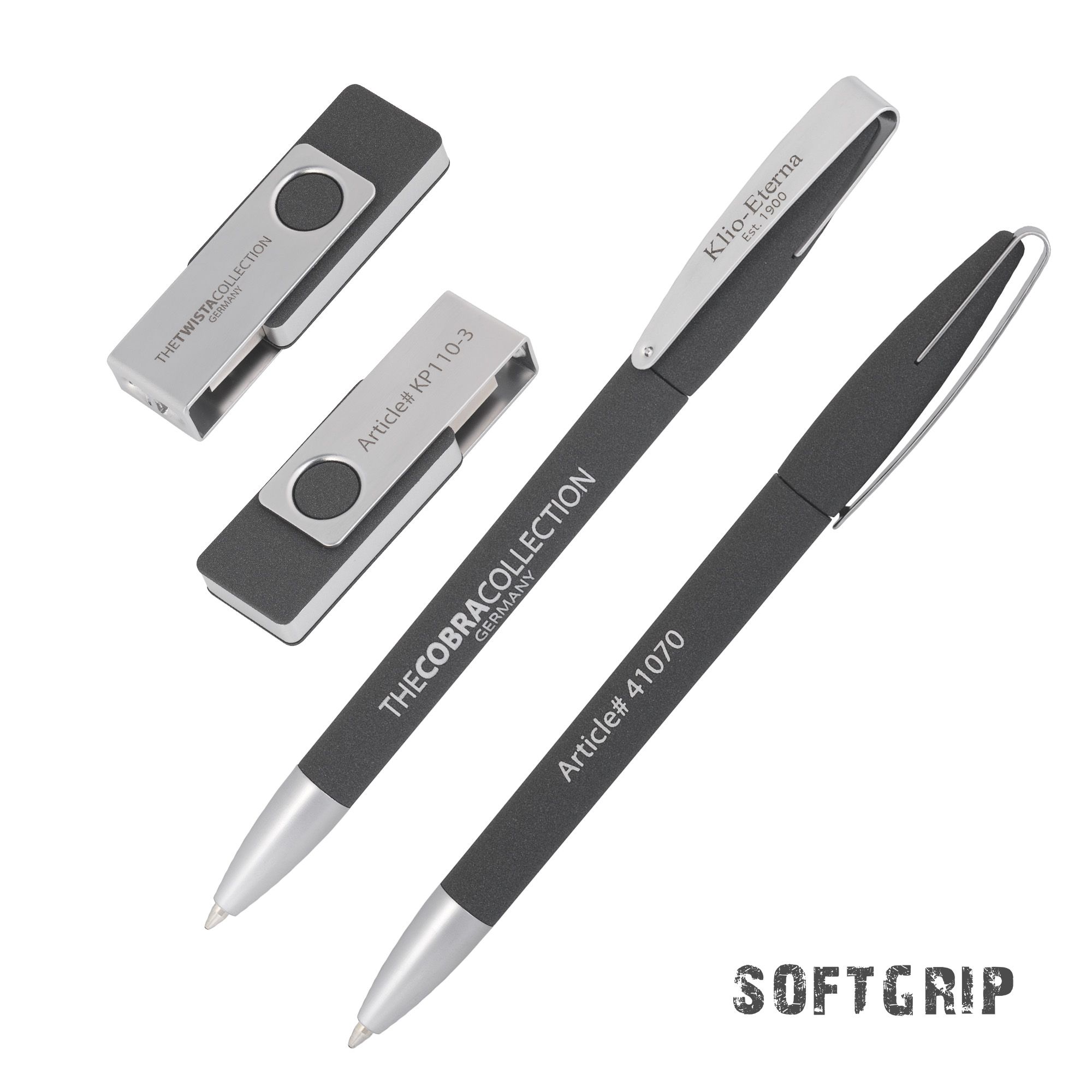 Образец набора ручка COBRA SOFTGRIP MM + флеш-карта TWISTAsoftgrip MS (0Гб) в футляре, черный, арт. 70070-3_GR - вид 2 из 2