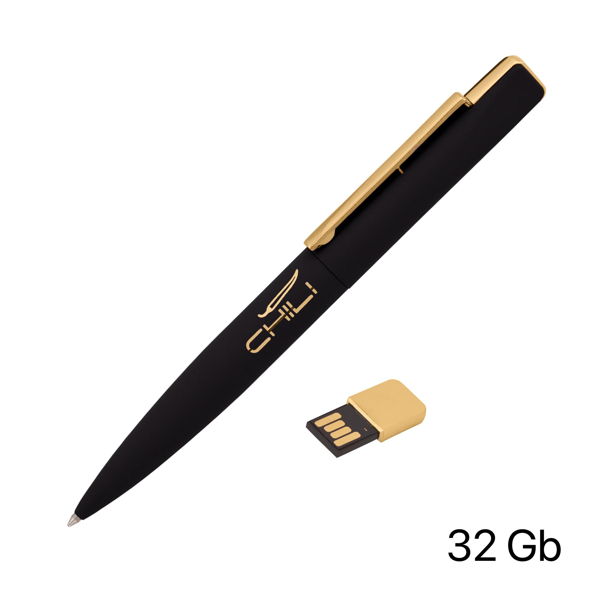Ручка шариковая "Callisto" с флеш-картой 32GB, черный/золото, покрытие soft touch, арт. 6828-3G/32Gb - вид 1 из 4