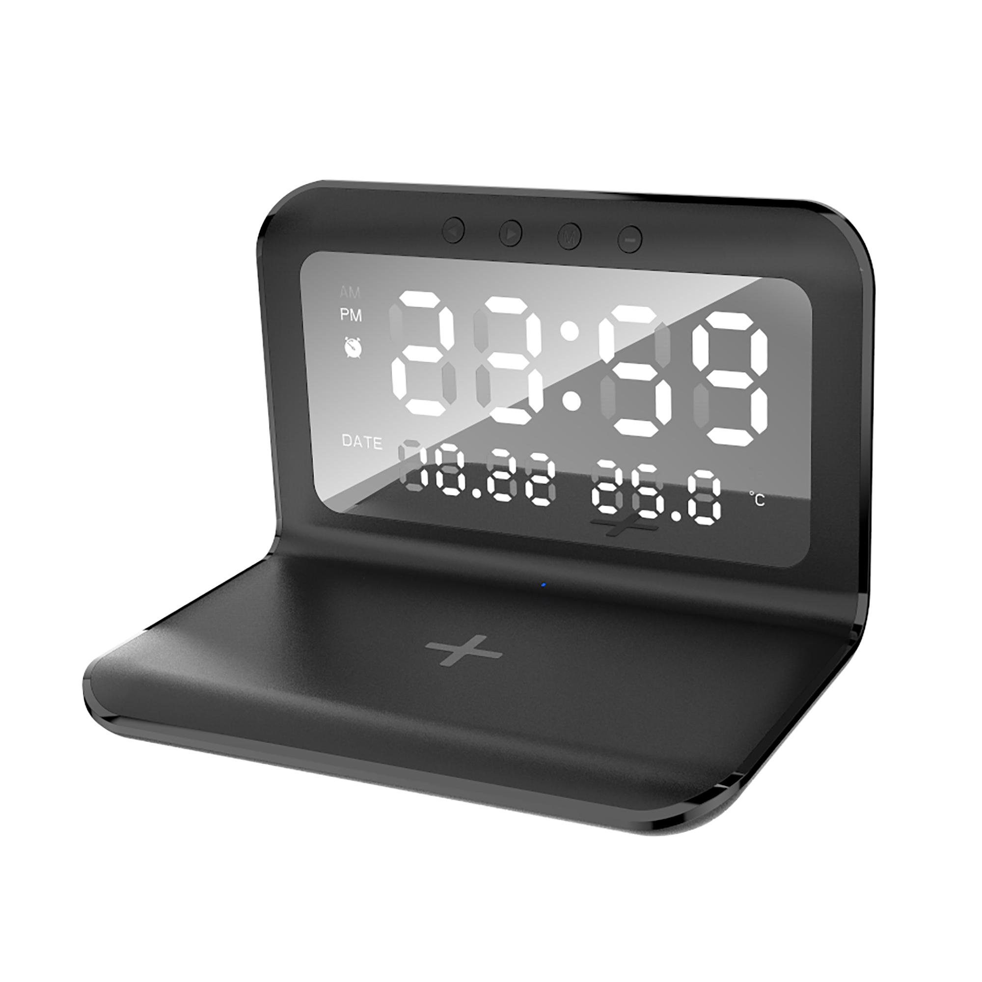 Настольные часы "Smart Time" с беспроводным (15W) зарядным устройством, будильником и термометром, со съёмным дисплеем, черный , арт. 9611-3 - вид 1 из 4