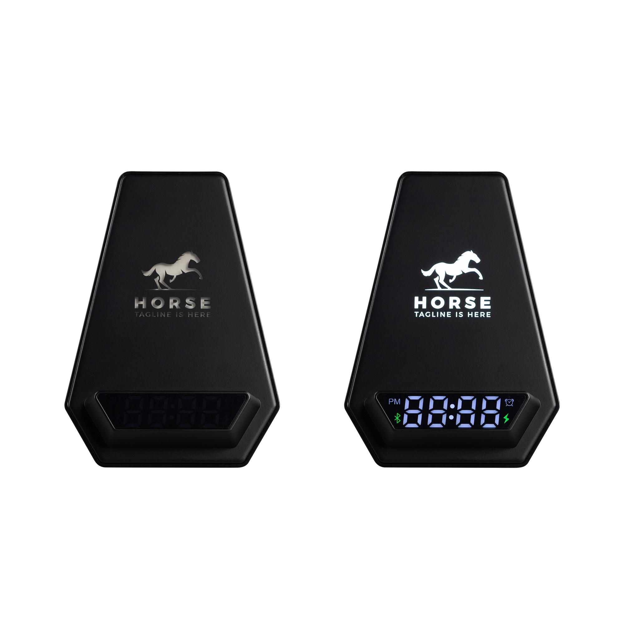 Bluetooth колонка-подставка "Smart Pyramid" с часами и беспроводным (15W) зарядным устройством, с подсветкой логотипа, черный, арт. 9614-3 - вид 5 из 9