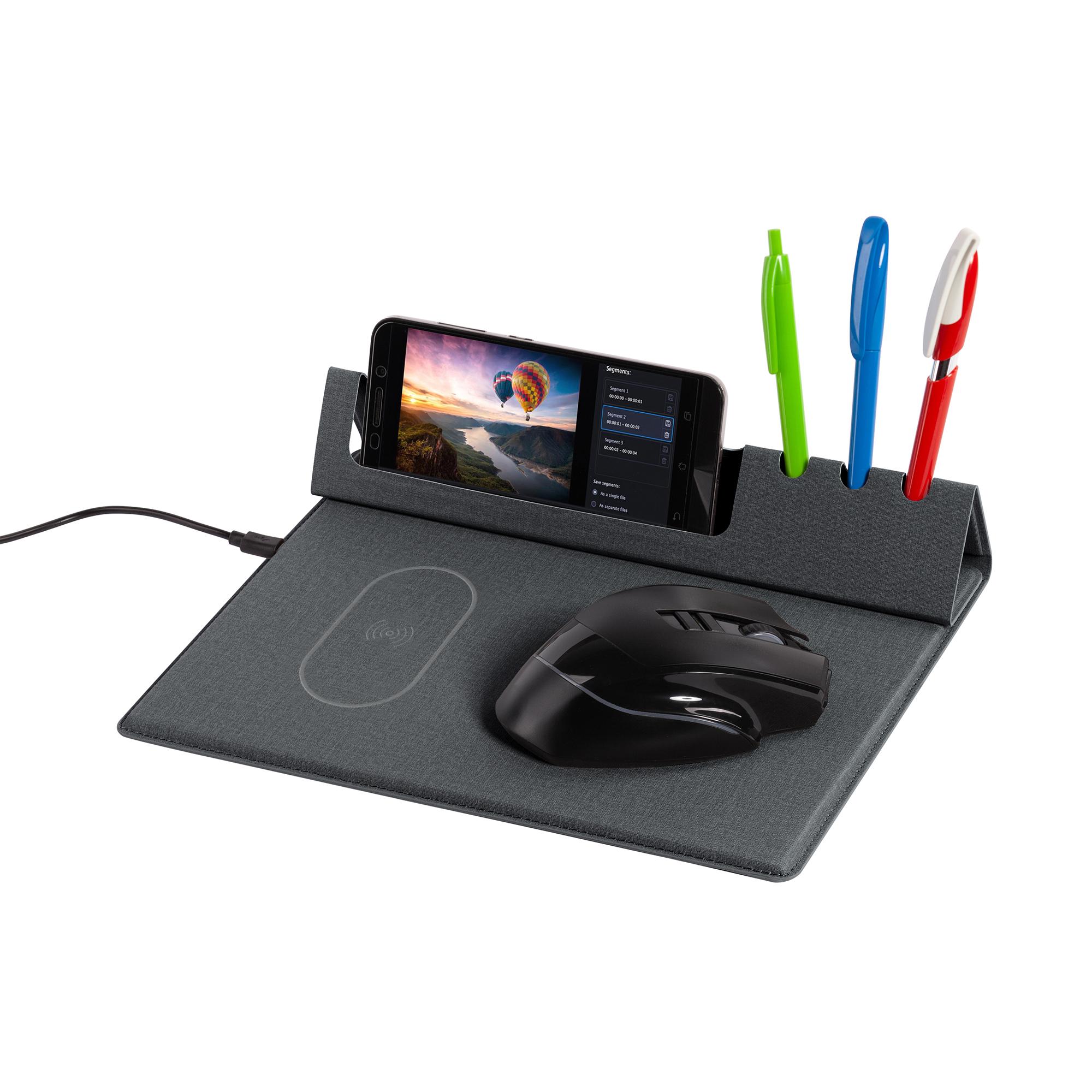 Настольная складная подставка "Cool Desk" с беспроводным (10W) зарядным устройством и ковриком для мыши, темно-серый, арт. 9612-71 - вид 4 из 7