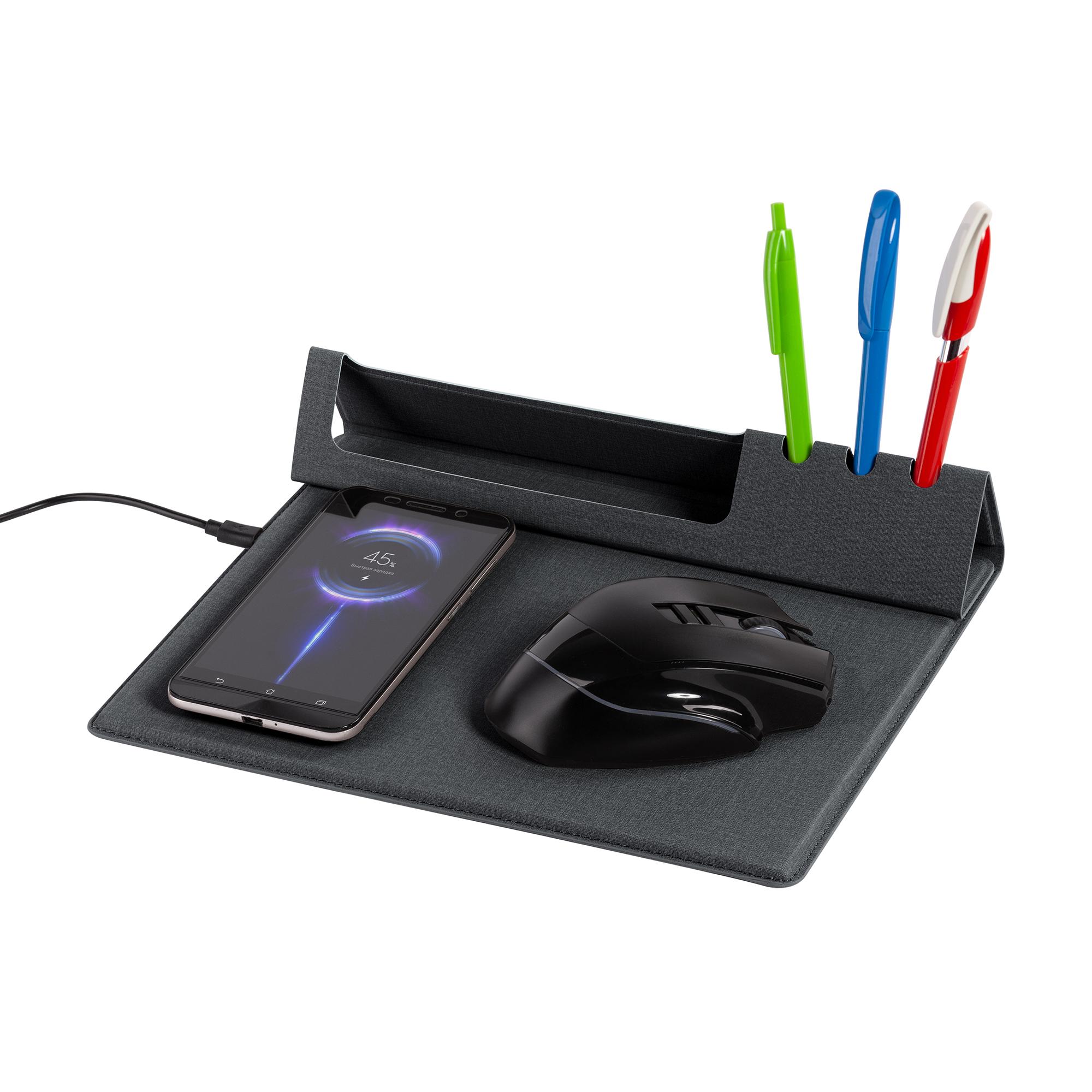 Настольная складная подставка "Cool Desk" с беспроводным (10W) зарядным устройством и ковриком для мыши, темно-серый, арт. 9612-71 - вид 5 из 7