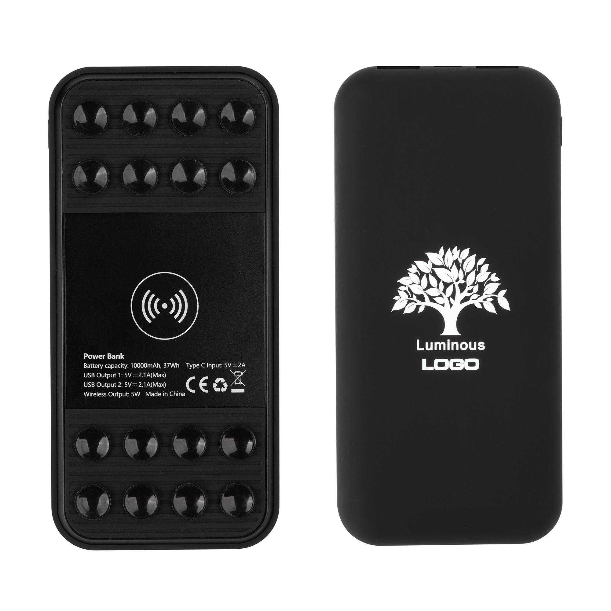 Беспроводное зарядное устройство "Sticky SOFTTOUCH", 10000 mAh с подсветкой логотипа и присосками, черный, арт. 9617-3 - вид 1 из 8