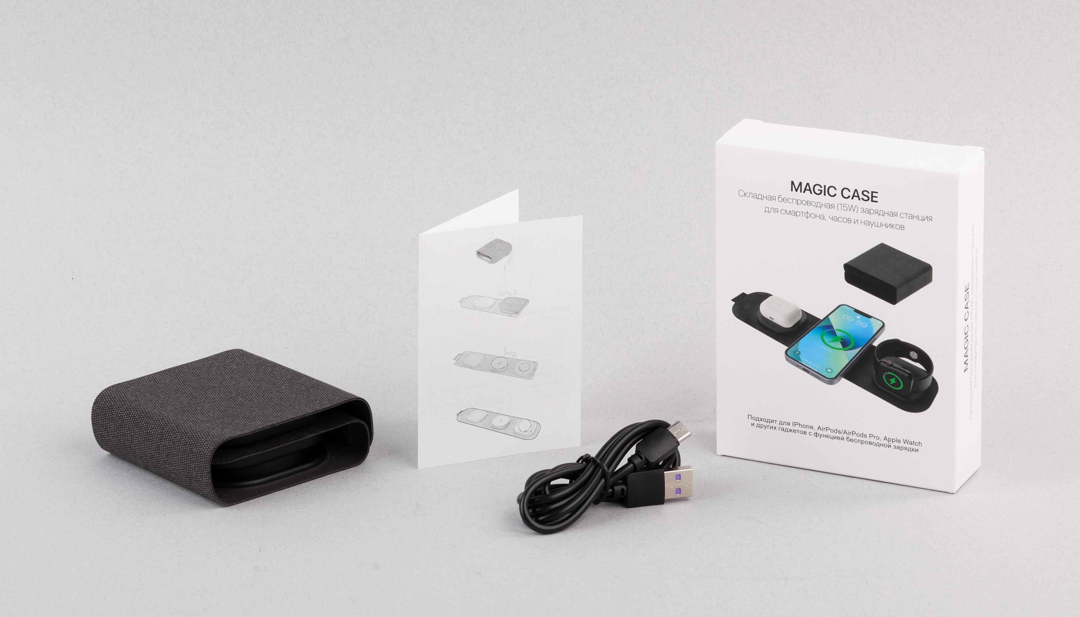 Складная беспроводная (15W) зарядная станция "Magic Case" с MagSafe, черный, арт. 7149-3 - вид 6 из 8