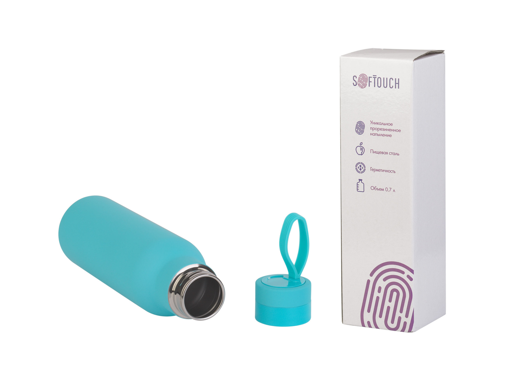 Бутылка для воды "Фитнес" с одной стенкой, покрытие soft touch, 0,7, бирюзовая, арт. 6358-44 - вид 4 из 10