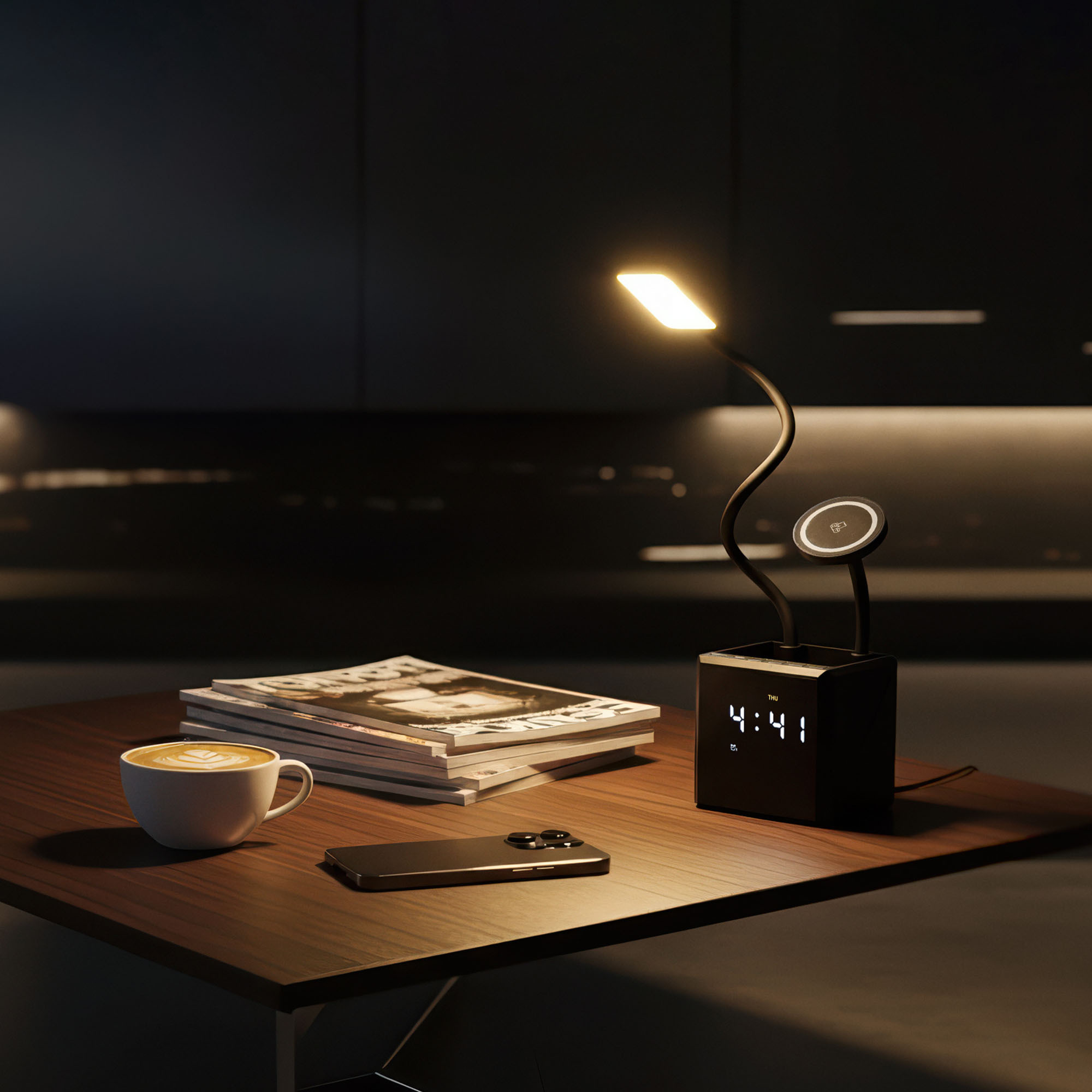 Лампа "Smart Flex" с беспроводным 3в1 (15W) ЗУ с MagSafe, часами, карандашницей и подсветкой логотипа, черный, арт. 9639-3 - вид 7 из 10