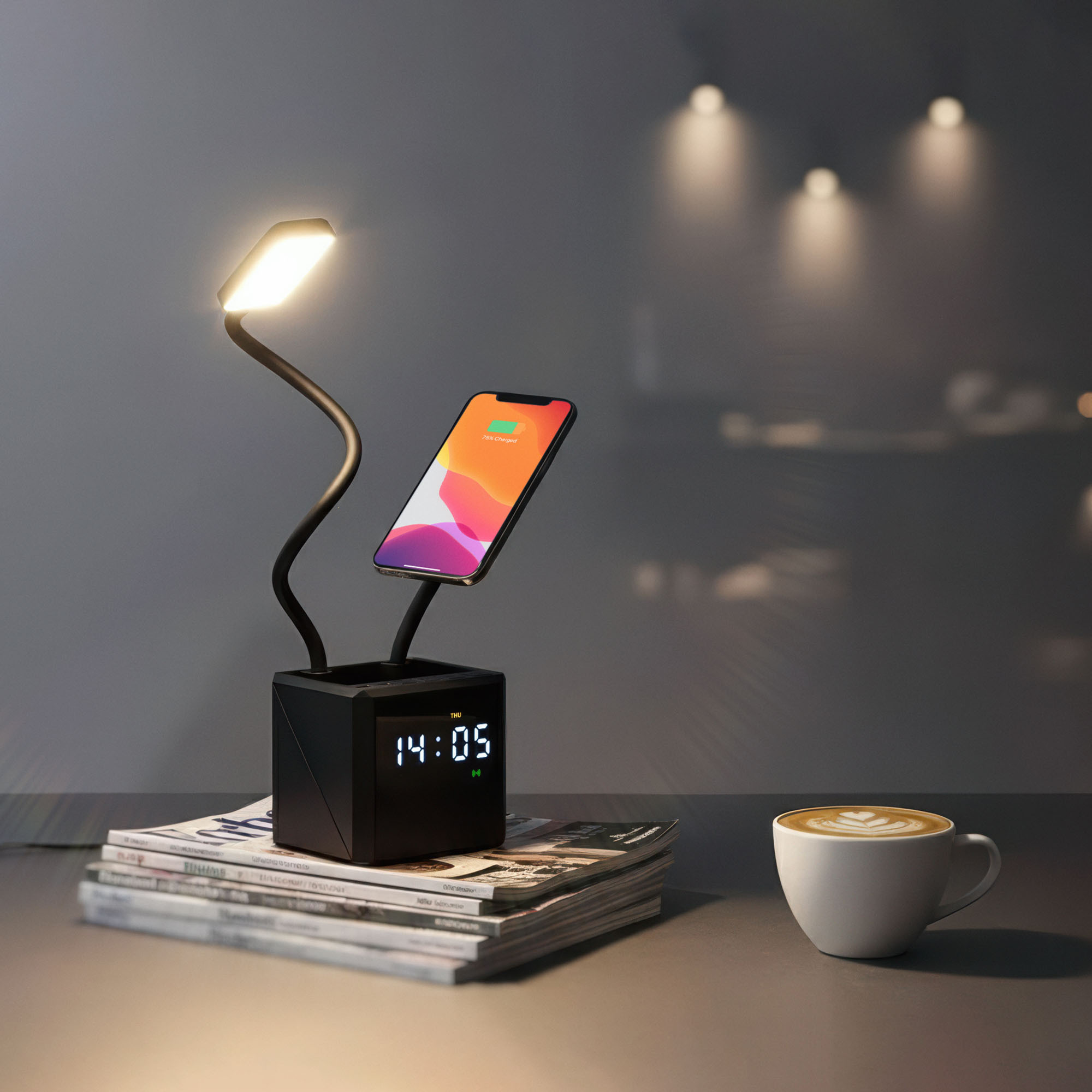 Лампа "Smart Flex" с беспроводным 3в1 (15W) ЗУ с MagSafe, часами, карандашницей и подсветкой логотипа, черный, арт. 9639-3 - вид 8 из 10