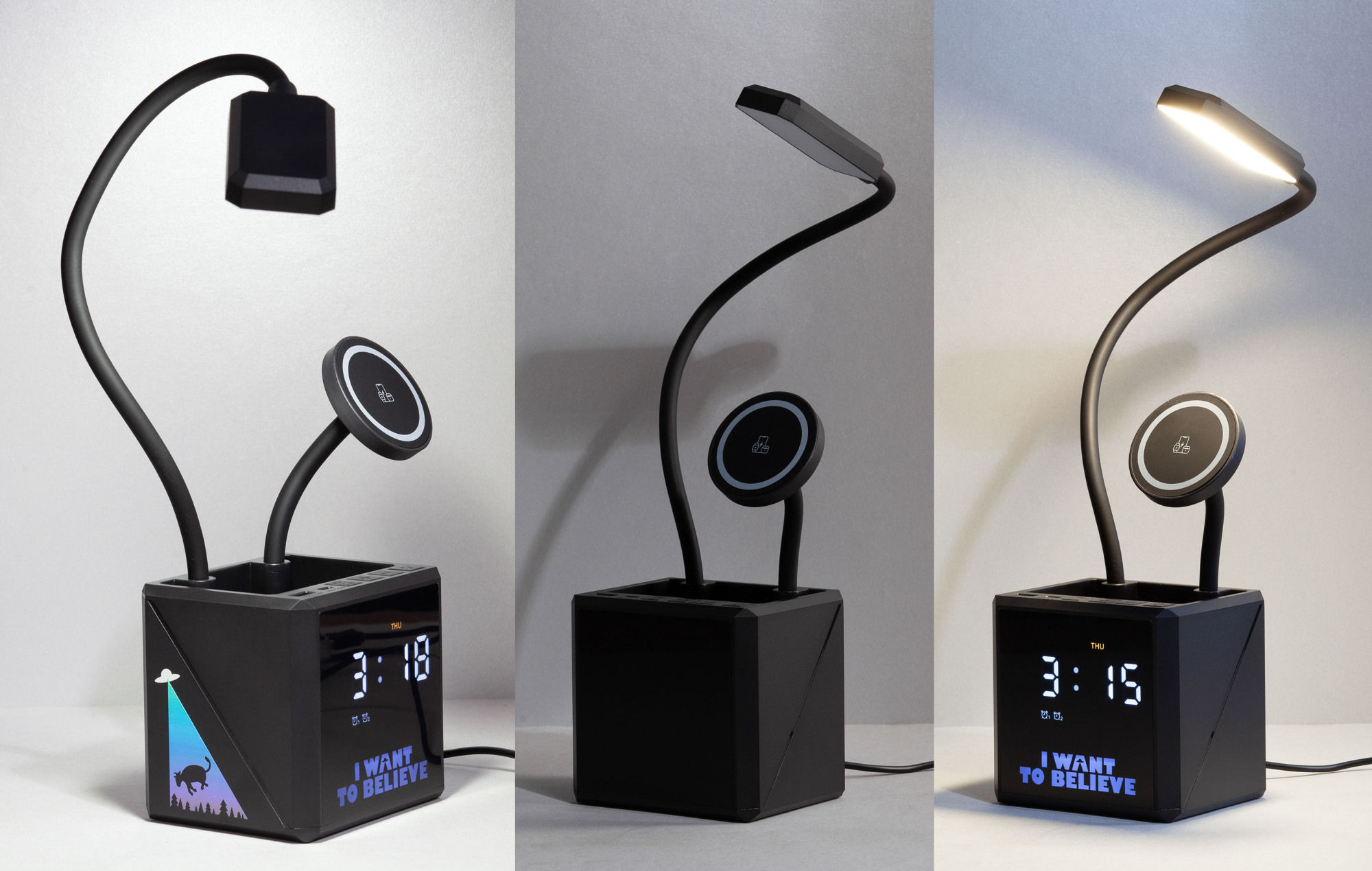 Лампа "Smart Flex" с беспроводным 3в1 (15W) ЗУ с MagSafe, часами, карандашницей и подсветкой логотипа, черный, арт. 9639-3 - вид 9 из 10