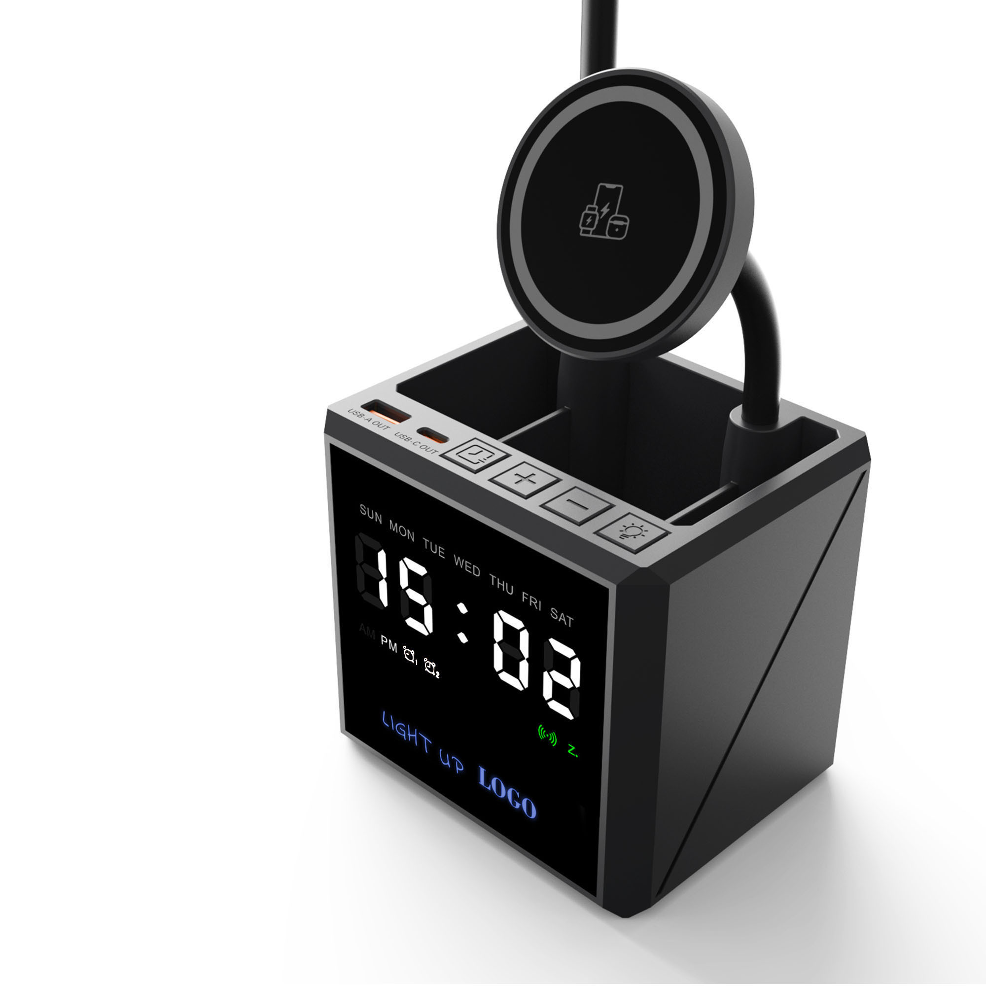 Лампа "Smart Flex" с беспроводным 3в1 (15W) ЗУ с MagSafe, часами, карандашницей и подсветкой логотипа, черный, арт. 9639-3 - вид 3 из 10