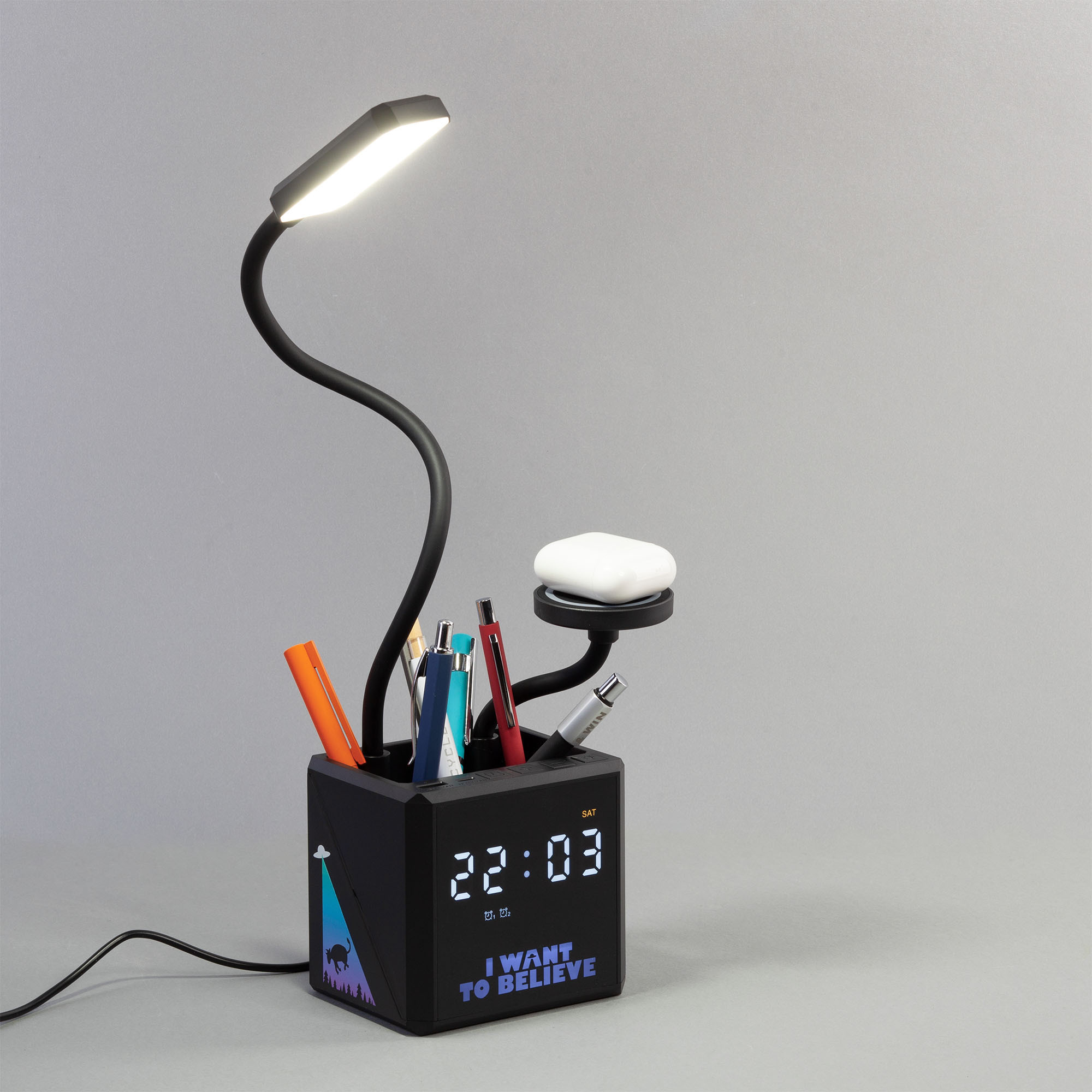 Лампа "Smart Flex" с беспроводным 3в1 (15W) ЗУ с MagSafe, часами, карандашницей и подсветкой логотипа, черный, арт. 9639-3 - вид 4 из 10