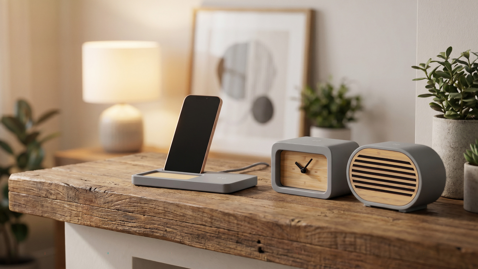 Bluetooth колонка "Stonehenge" 5Вт с беспроводным зарядным устройством, серый, камень/бамбук, арт. 2516 - вид 5 из 9