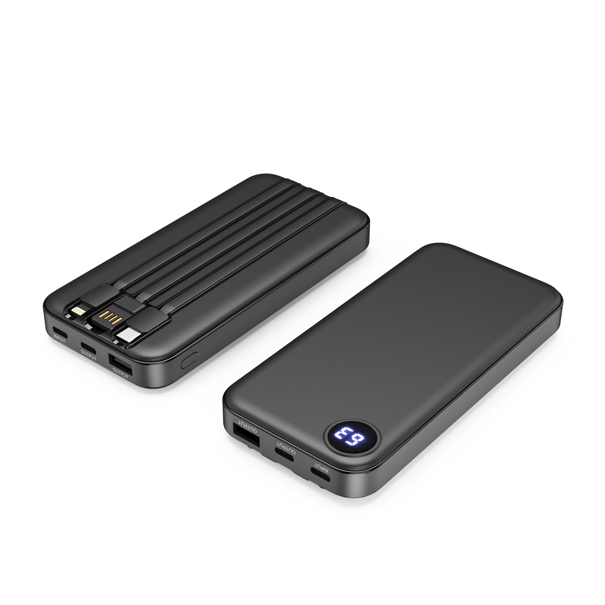 Зарядное устройство "Форт" 10000 mAh с подсветкой логотипа, встроенными кабелями и цифровым индикатором заряда, черный, арт. 9640-3 - вид 5 из 9