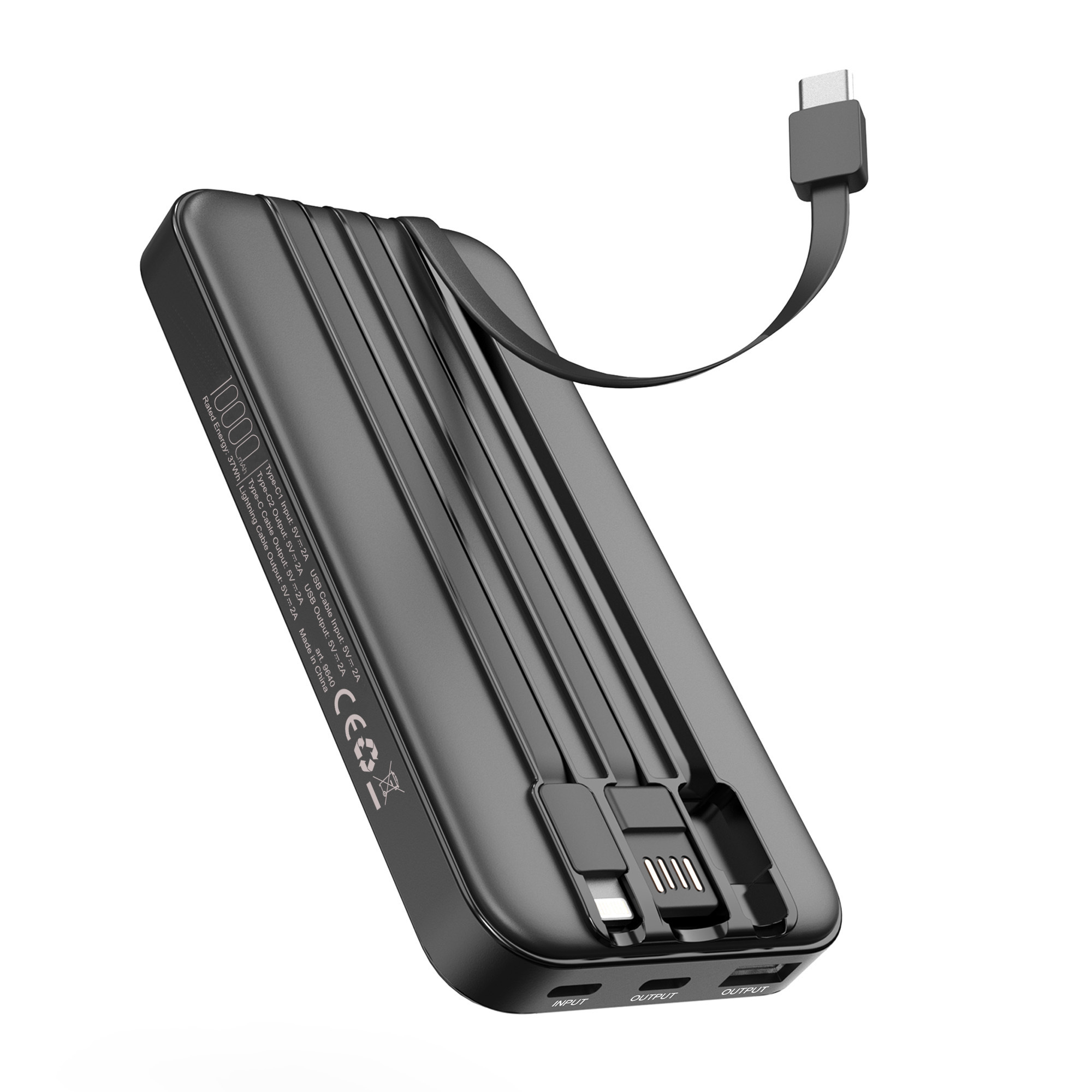 Зарядное устройство "Форт" 10000 mAh с подсветкой логотипа, встроенными кабелями и цифровым индикатором заряда, черный, арт. 9640-3 - вид 6 из 9
