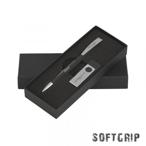 Образец набора ручка COBRA SOFTGRIP MM + флеш-карта TWISTAsoftgrip MS (0Гб) в футляре, черный, арт. 70070-3_GR - вид 1 из 2