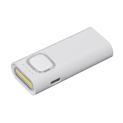 Зарядное устройство с LED-фонариком и подсветкой логотипа, 4400 mAh, цвет белый