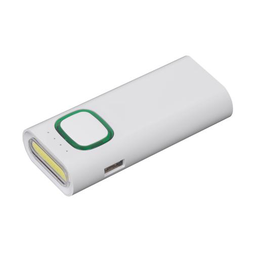 Зарядное устройство с LED-фонариком и подсветкой логотипа, 4400 mAh, цвет белый с зеленым
