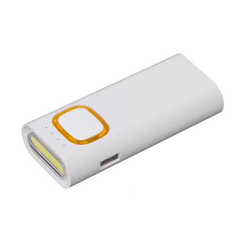 Зарядное устройство с LED-фонариком и подсветкой логотипа, 4400 mAh, цвет белый с оранжевым