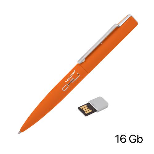 Ручка шариковая "Callisto" с флеш-картой 16Gb, оранжевый, покрытие soft touch, арт. 6828-10S/16Gb - вид 1 из 4