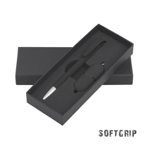 Набор ручка + флеш-карта 16 Гб в футляре, черный, покрытие soft grip, арт. 8850-3 - вид 1 из 2