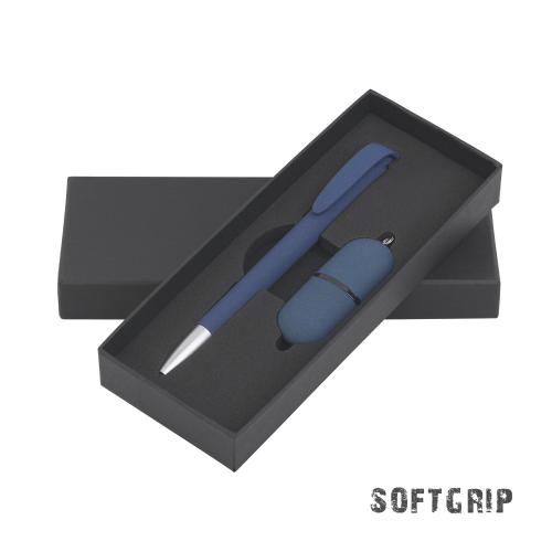 Набор ручка + флеш-карта 16 Гб в футляре, темно-синий, покрытие soft grip, арт. 8850-21 - вид 1 из 2