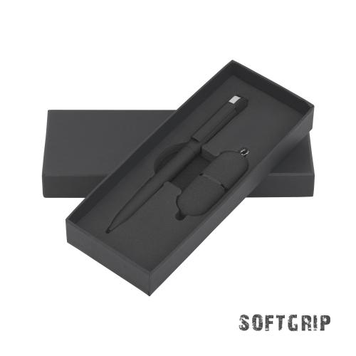 Набор ручка + флеш-карта 16 Гб в футляре, черный, покрытие soft grip  , арт. 8851-3 - вид 1 из 2
