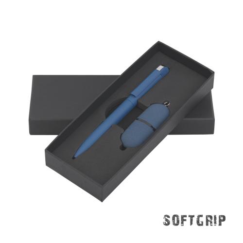 Набор ручка + флеш-карта 16 Гб в футляре, темно-синий, покрытие soft grip  , арт. 8851-21 - вид 1 из 2