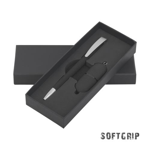 Набор ручка + флеш-карта 16 Гб в футляре, черный, покрытие soft grip  , арт. 8852-3 - вид 1 из 2