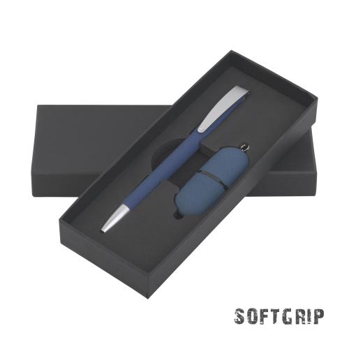 Набор ручка + флеш-карта 16 Гб в футляре, темно-синий, покрытие soft grip  , арт. 8852-21 - вид 1 из 2