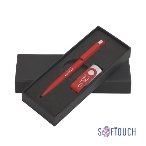 Набор ручка + флеш-карта 16 Гб в футляре, покрытие soft touch, цвет красный