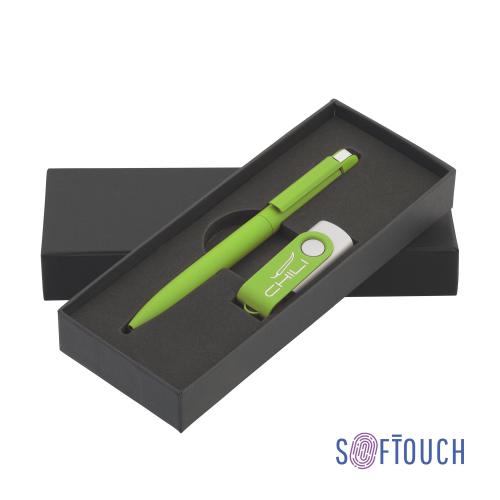 Набор ручка + флеш-карта 8 Гб в футляре, покрытие soft touch, цвет зеленое яблоко