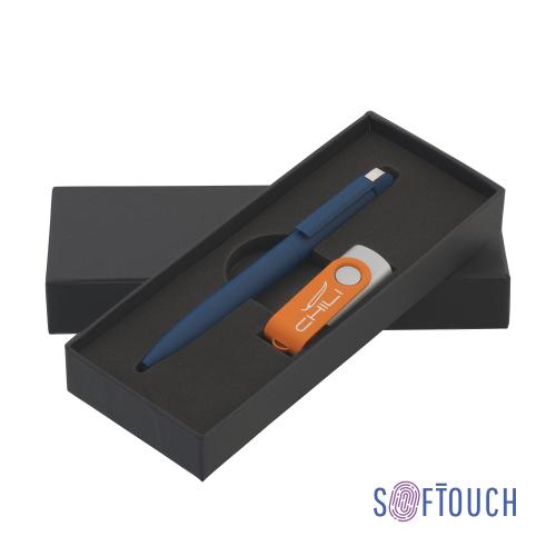 Набор ручка + флеш-карта 8 Гб в футляре, темно-синий/оранжевый, покрытие soft touch, арт. 6877-21S/10S/8Gb - вид 1 из 2