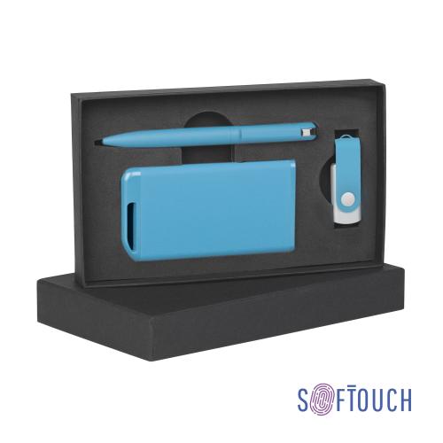 Набор ручка + флеш-карта 16Гб + зарядное устройство 4000 mAh в футляре, голубой, покрытие soft touch, арт. 6884-22S/16Gb - вид 1 из 3