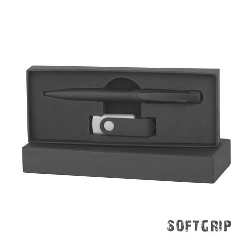 Набор ручка + флеш-карта 8 Гб в футляре, черный, покрытие soft grip, арт. 6988-3/3S/8Gb - вид 1 из 2
