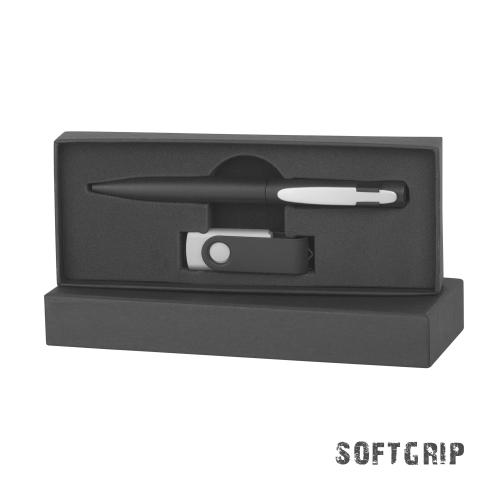 Набор ручка + флеш-карта 16 Гб в футляре, черный/серебристый, покрытие soft grip, арт. 6988-3/SS/16Gb - вид 1 из 2