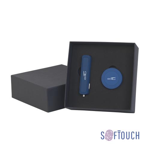 Набор автомобильное зарядное устройство "Slam" + магнитный держатель для телефона "Allo" в футляре, темно-синий, покрытие soft touch, арт. 6944-21 - вид 1 из 5