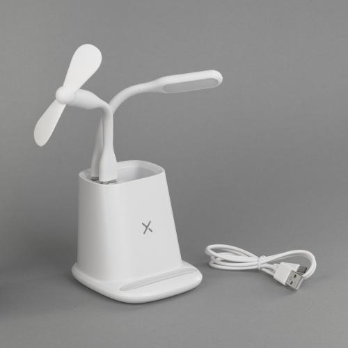 Карандашница "Smart Stand" с беспроводным зарядным устройством, вентилятором и лампой (2USB разъёма), белый, арт. 9605-1 - вид 1 из 7