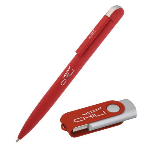 Набор ручка "Jupiter" + флеш-карта "Vostok" 8 Гб в футляре, покрытие soft touch#, цвет красный