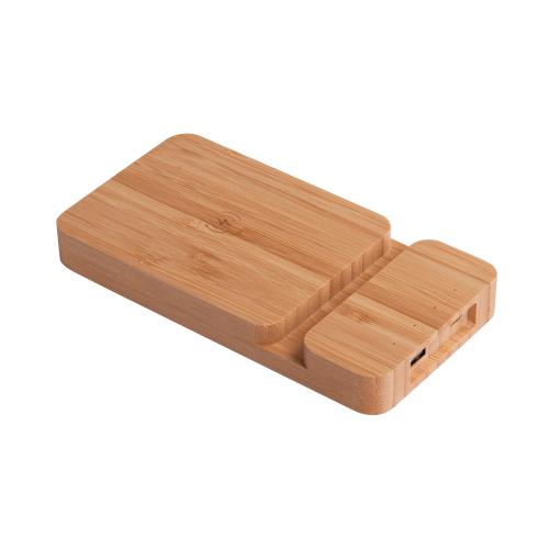 Беспроводное (10W) зарядное устройство "Bamboo Power" 5000 mAh с подставкой под смартфон, бамбук, арт. 7449 - вид 1 из 7