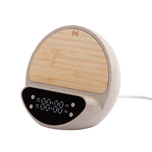 Настольные часы "Smiley" с беспроводным (10W) зарядным устройством и будильником, пшеница/бамбук/пластик, арт. 7454 - вид 1 из 9