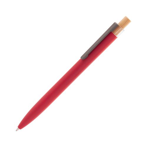 Ручка шариковая "Matt" из переработанного алюминия и пластика, с кнопкой из бамбука, цвет красный