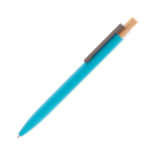 Ручка шариковая "Matt" из переработанного алюминия и пластика, с кнопкой из бамбука, цвет бирюзовый