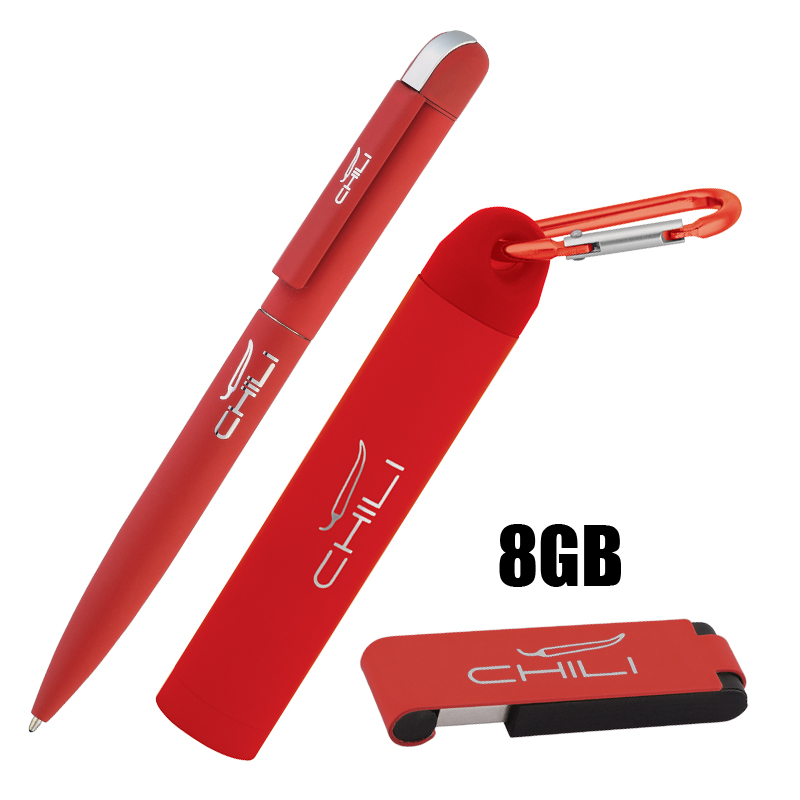 Набор ручка + флеш-карта 8Гб + зарядное устройство 2800 mAh в футляре