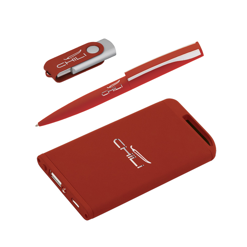Набор ручка + флеш-карта 8Гб + зарядное устройство 4000 mAh, soft touch